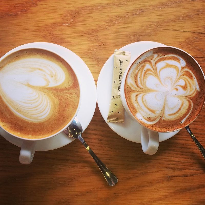 Macchiato espresso drinks with foam designs
