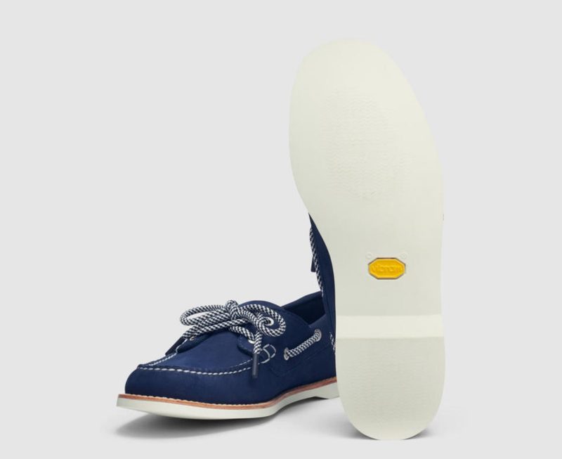 pair of navy blue boat shoes