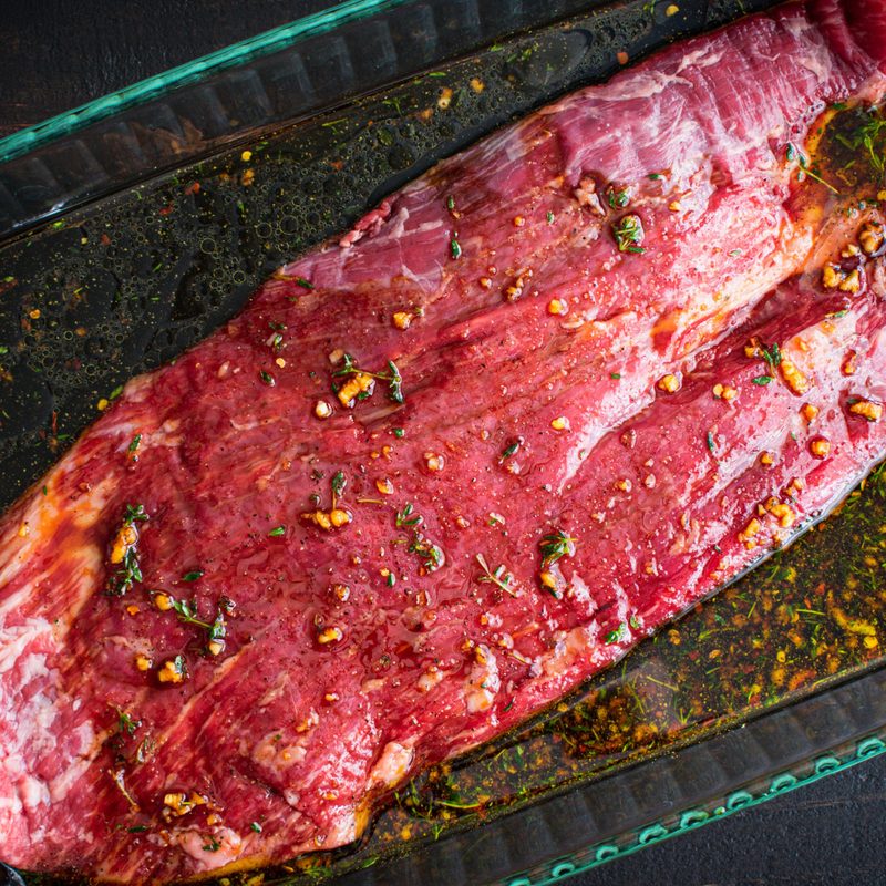 Flank steak marinating