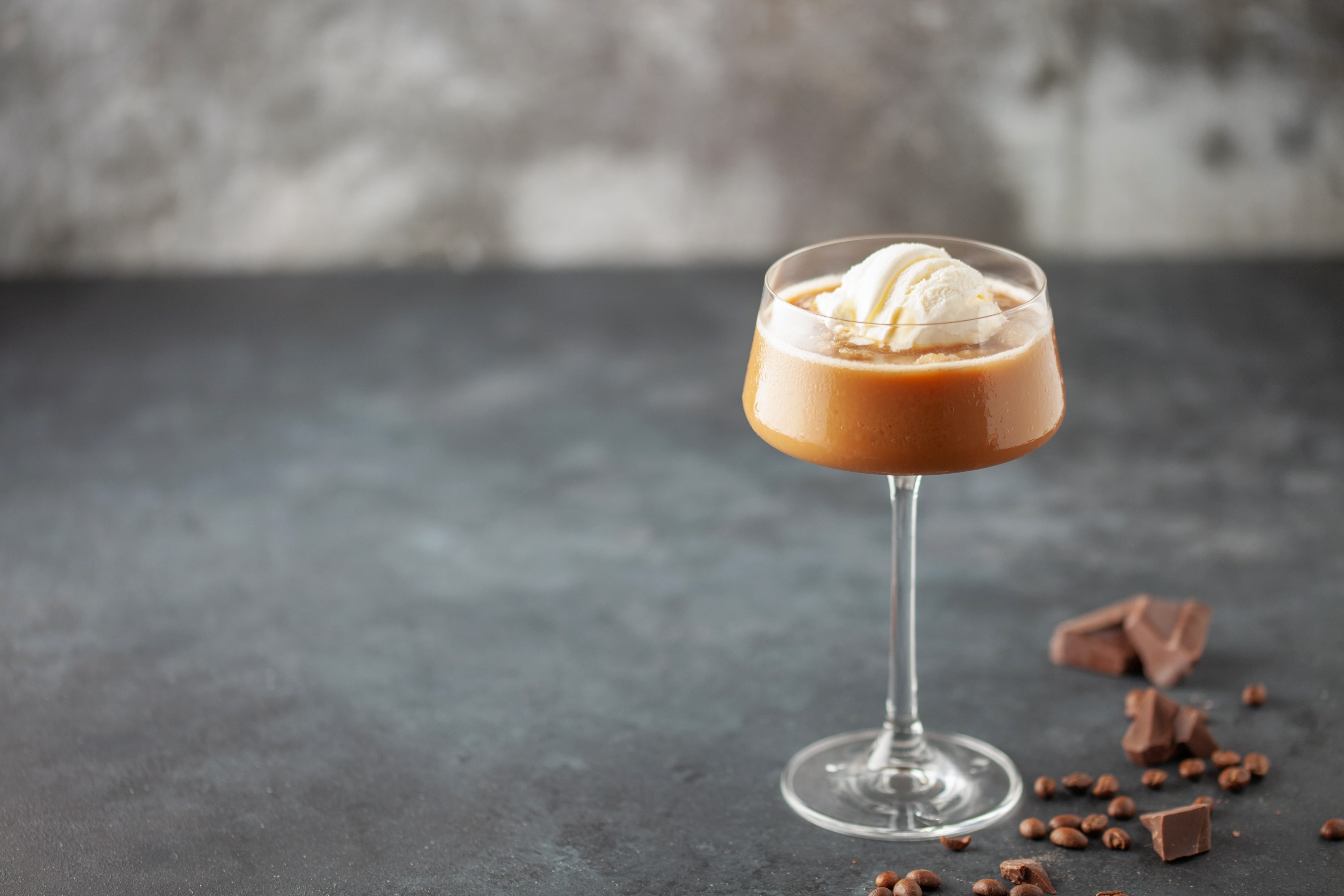 Frozen espresso martini on gray background
