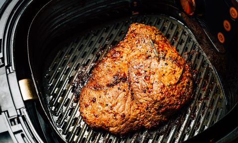 Grilled flank beef steak with rosemary, prepared in airfryer