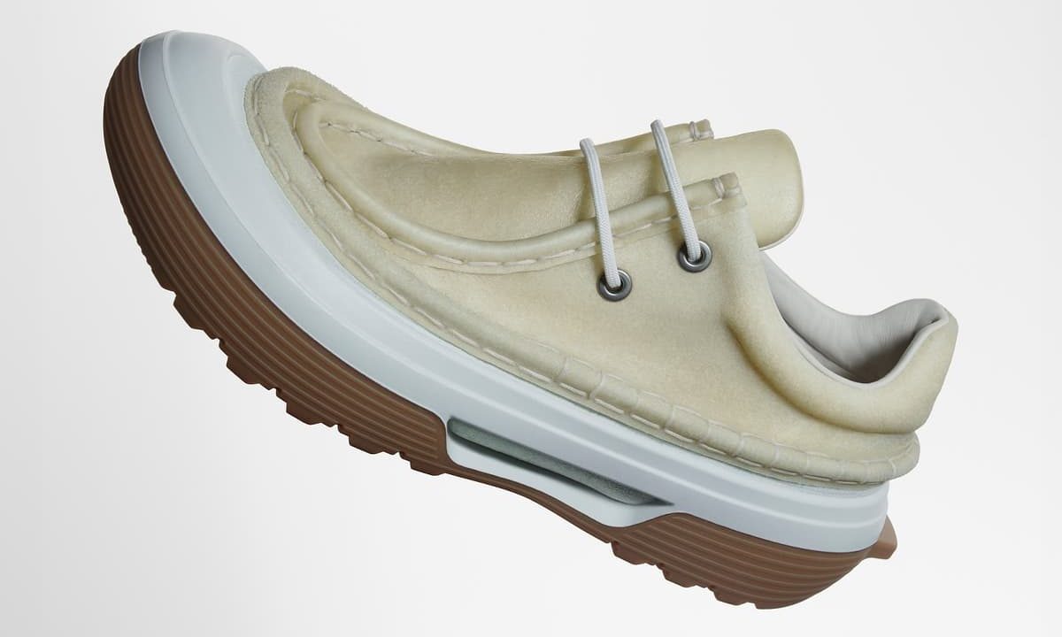 beige ecco kollective craig green shoe in midair