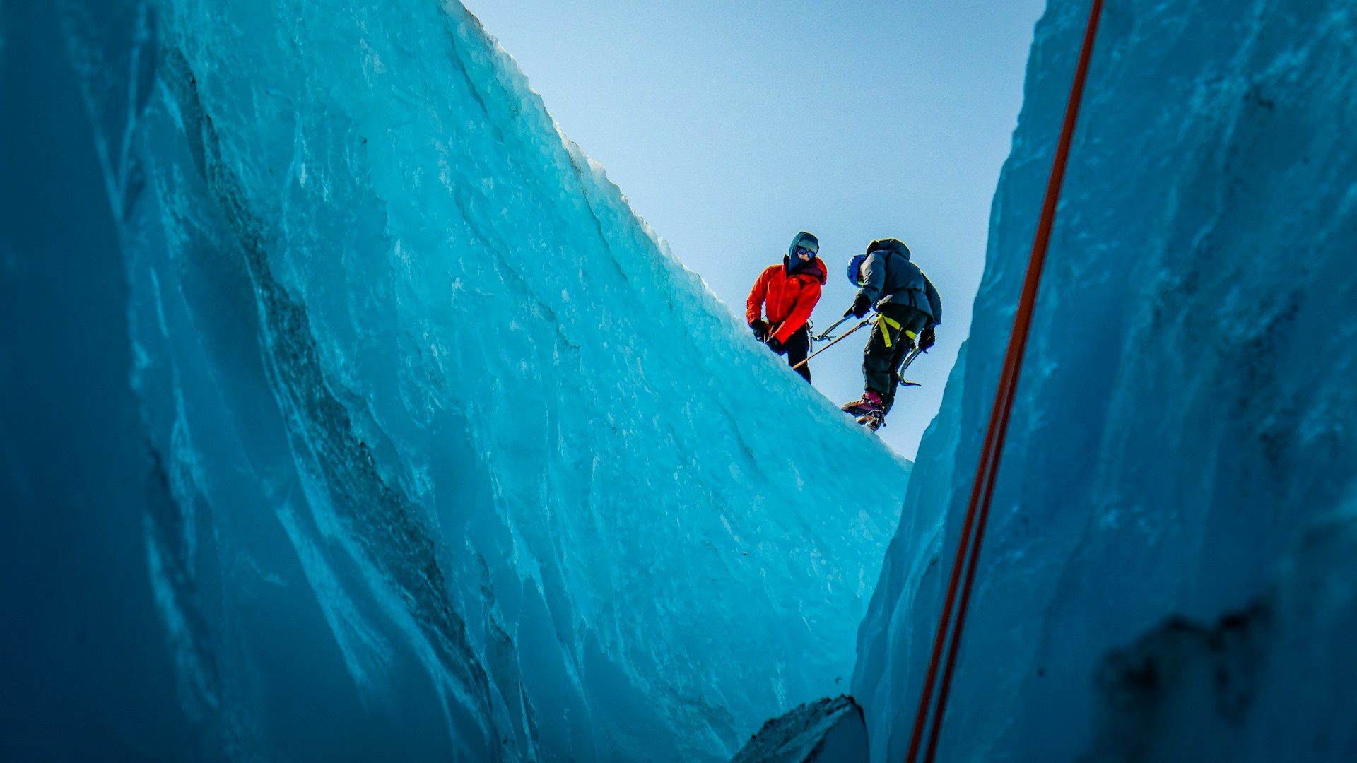 Ice climbing with crampons