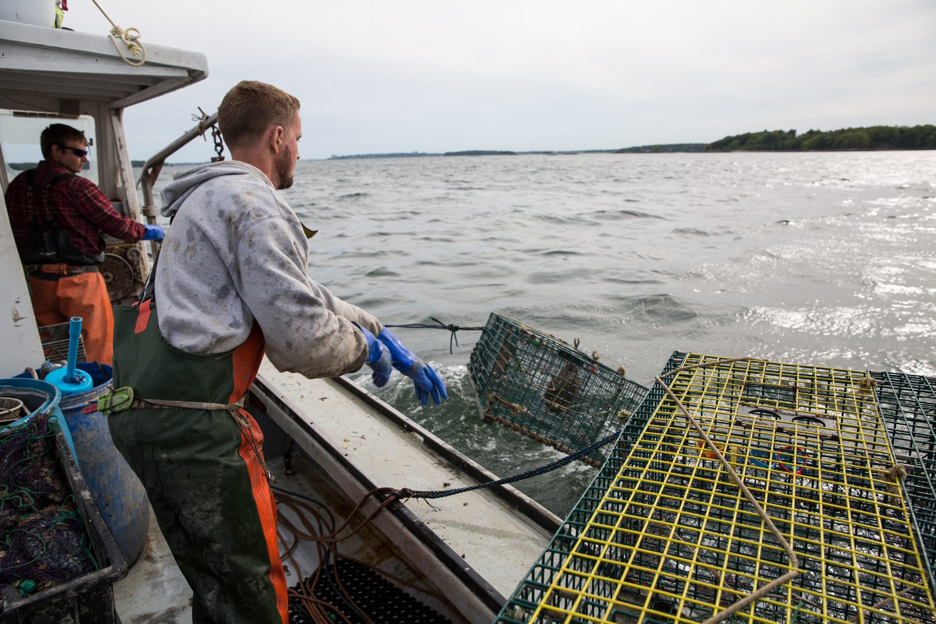 lobster fishermen on boat.