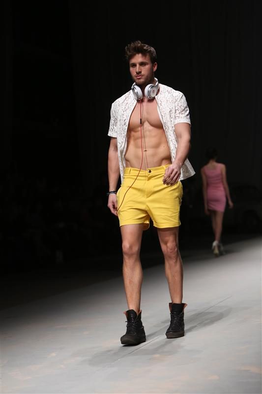 Fashion model wears clothes made by Lokomotiva.