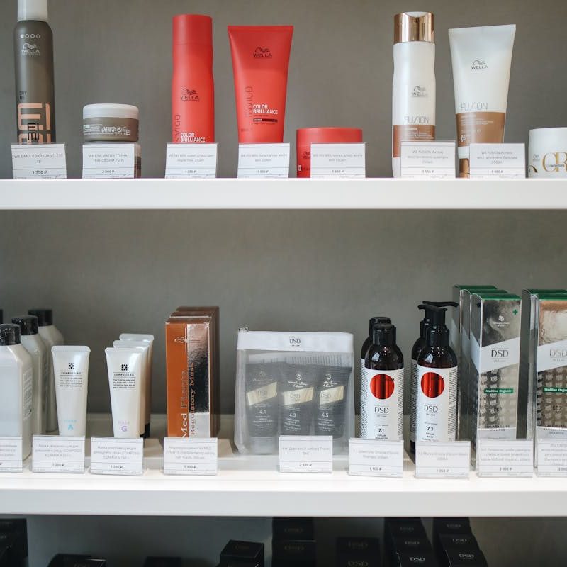 Skincare products on shelves at store