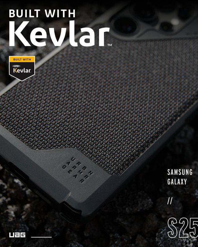 Samsung S25 phone in kevlar case