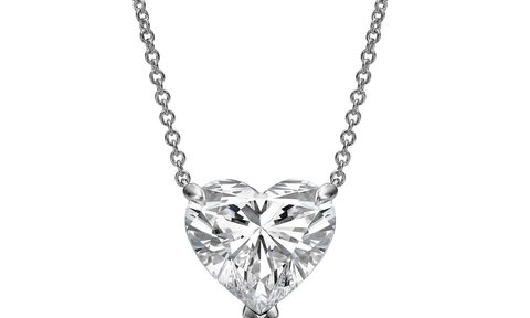 The 14K 5.50 ct. tw. Lab-Grown Diamond Heart Pendant Necklace on a white background.