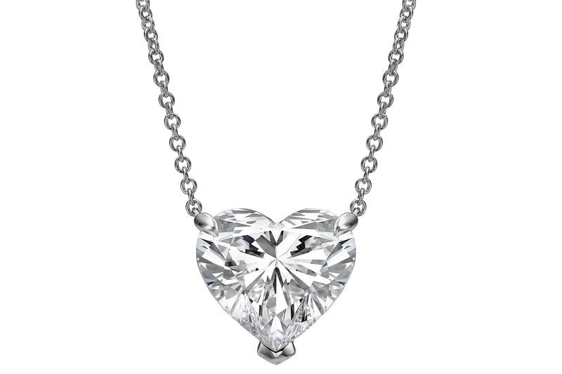 The 14K 5.50 ct. tw. Lab-Grown Diamond Heart Pendant Necklace on a white background.