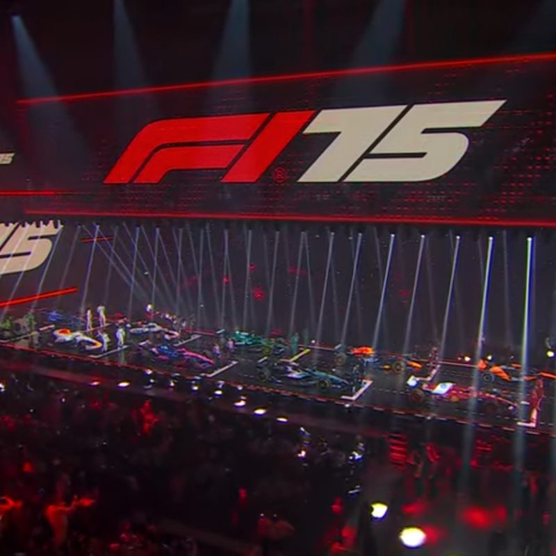 F1 75 Live all teams and cars on the extended stage at the 02 Arena in London