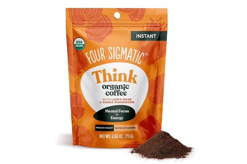 A bag of Four Sigmatic Think Organic Coffee on a white background.