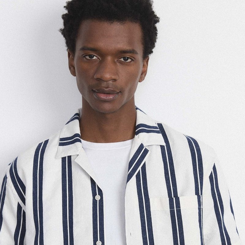 Frank And Oak Cam Collar striped blue shirt