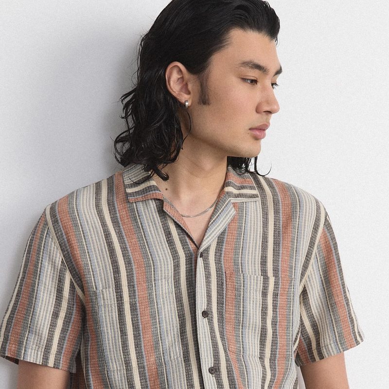 Frank And Oak Cam Collar striped multicolor shirt