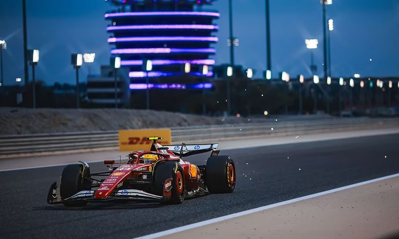 Lewis Hamilton driving for Ferrari in the Bahrain pre-season testing.