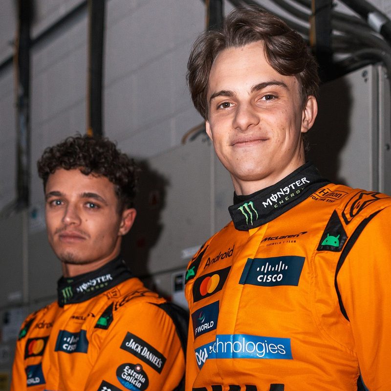 McLaren F1 drivers Lando Norris and Oscar Piastri at F1 75 Live at the O2 Arena.