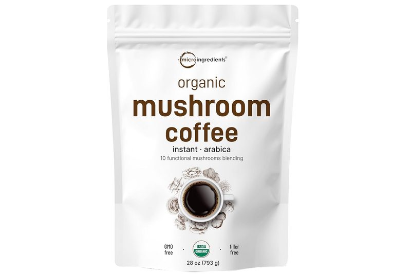 A bag of Micro Ingredients Organic Mushroom Coffee on a white background.