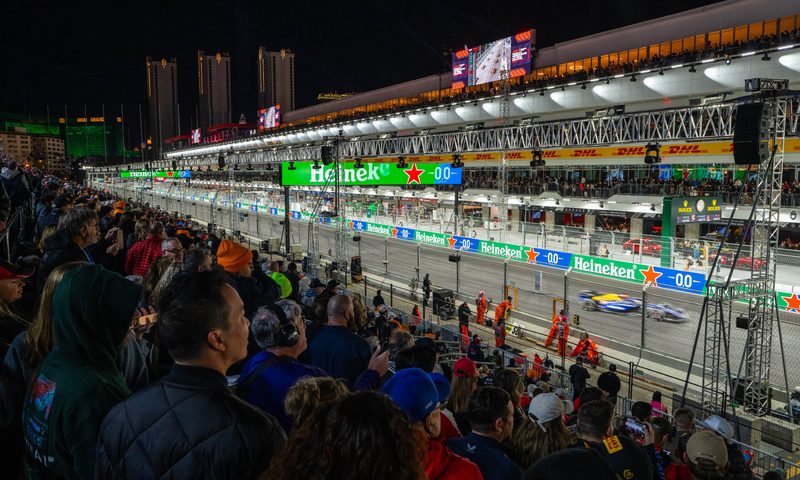Track view at the LVGP from the East Harmon Grandstand.