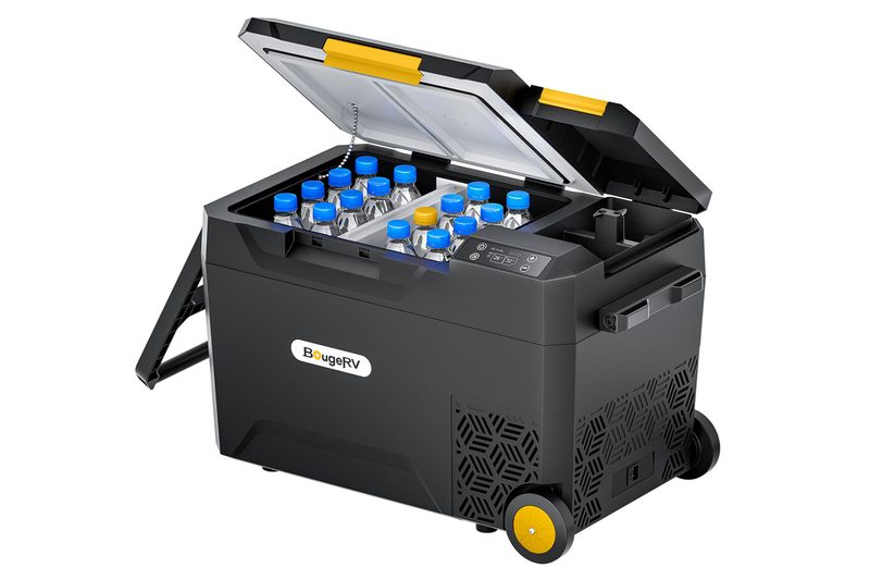 BougeRV CRX2 battery-powered portable fridge isolated on a plain white background.