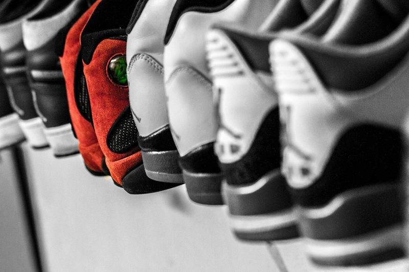 close up on shoes on rack