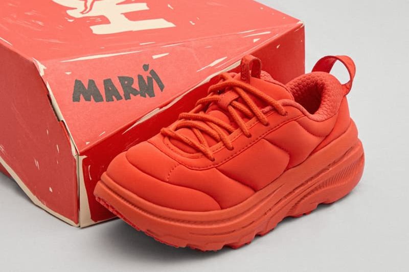 red marni and hoka bondi sneaker