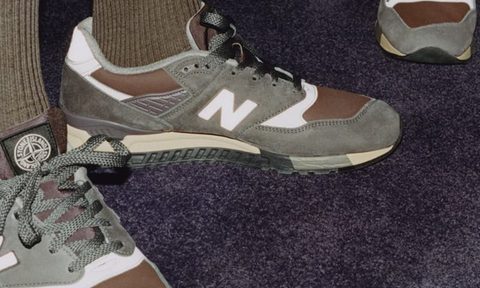 close up on new balance stone island sneaker