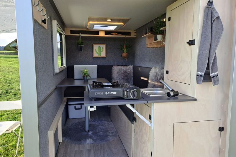 Interior of the Lutz 2513 Minicamper travel trailer.