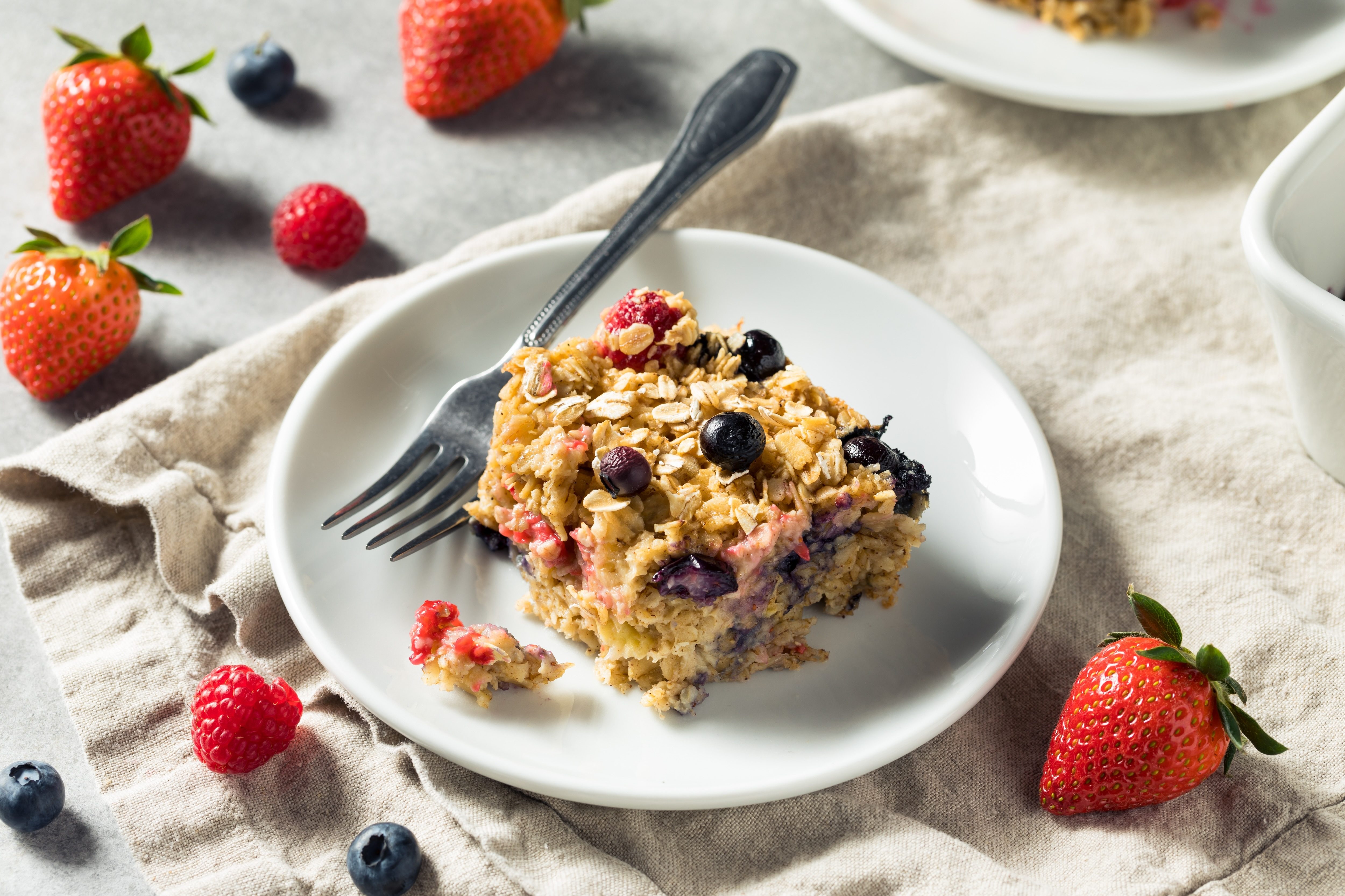 Homemade Sweet Baked Oatmeal Casserole with Fruit for Breakfast