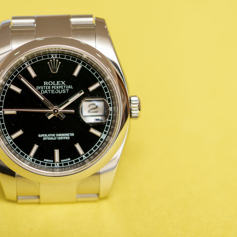 Rolex Datejust 116200 black dial with lume hour markers