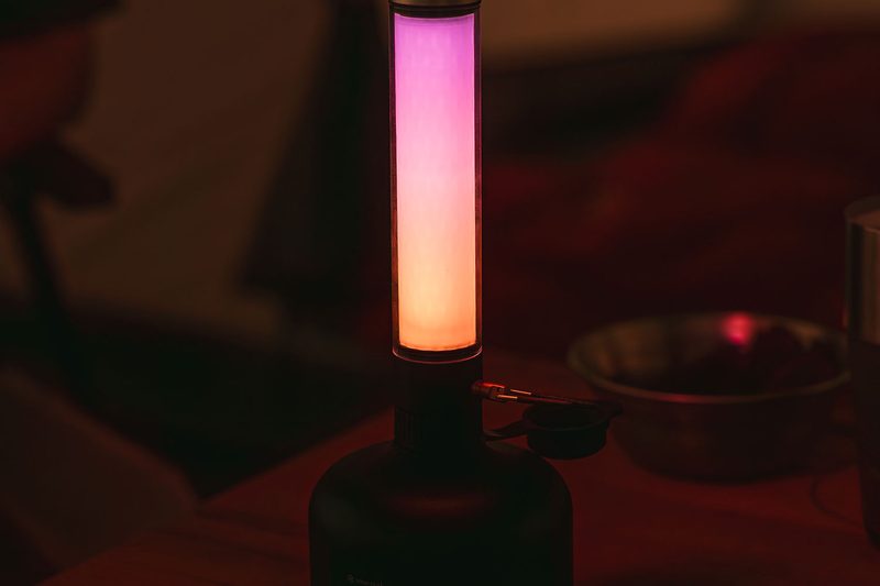 Multicolor light of Snow Peak's GigaPower Tabletop Lantern.