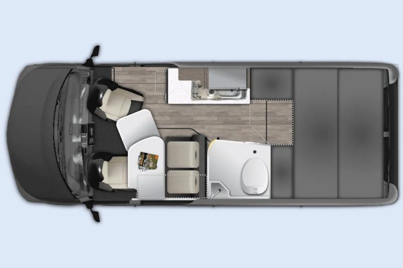 Floorplan of the Westfalia Wave SRT campervan.
