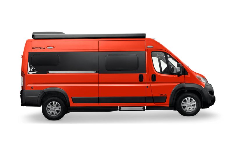 Side view of the exterior of Westfalia's Wave SRT campervan.