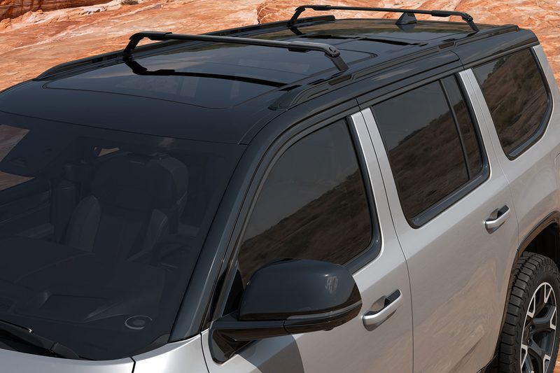 Roof rack and tri-pane sunroof of the 2025 Jeep Wagoneer Overland.