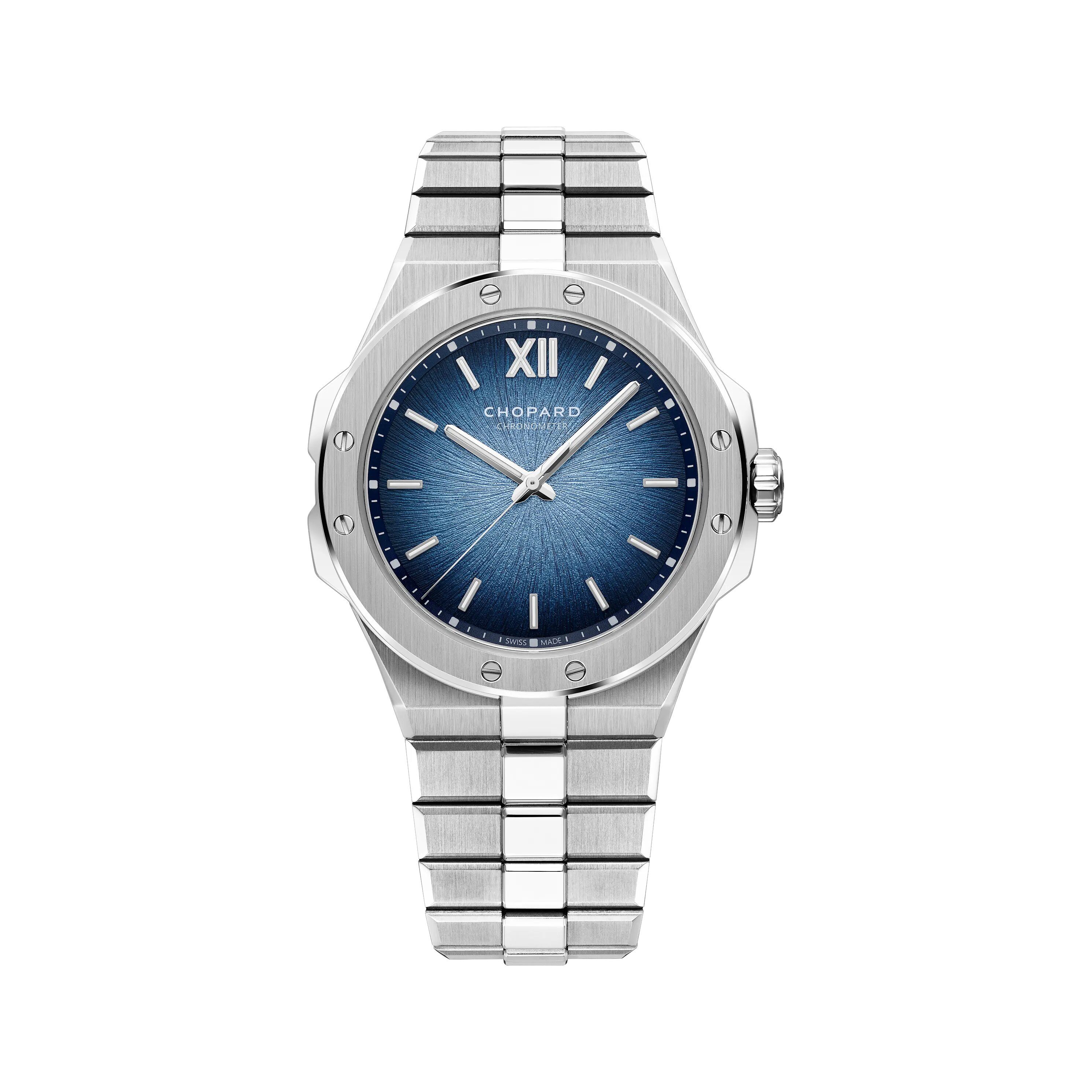 Chopard Alpine Eagle sports watch platinum version featuring the ultra-thin &lsquo;41 XP&rsquo; case paired with a reshaped bracelet