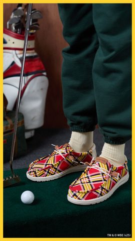 red yellow black plaid golf shoes