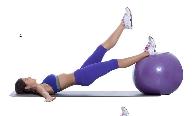 single leg glute bridge with medicine ball