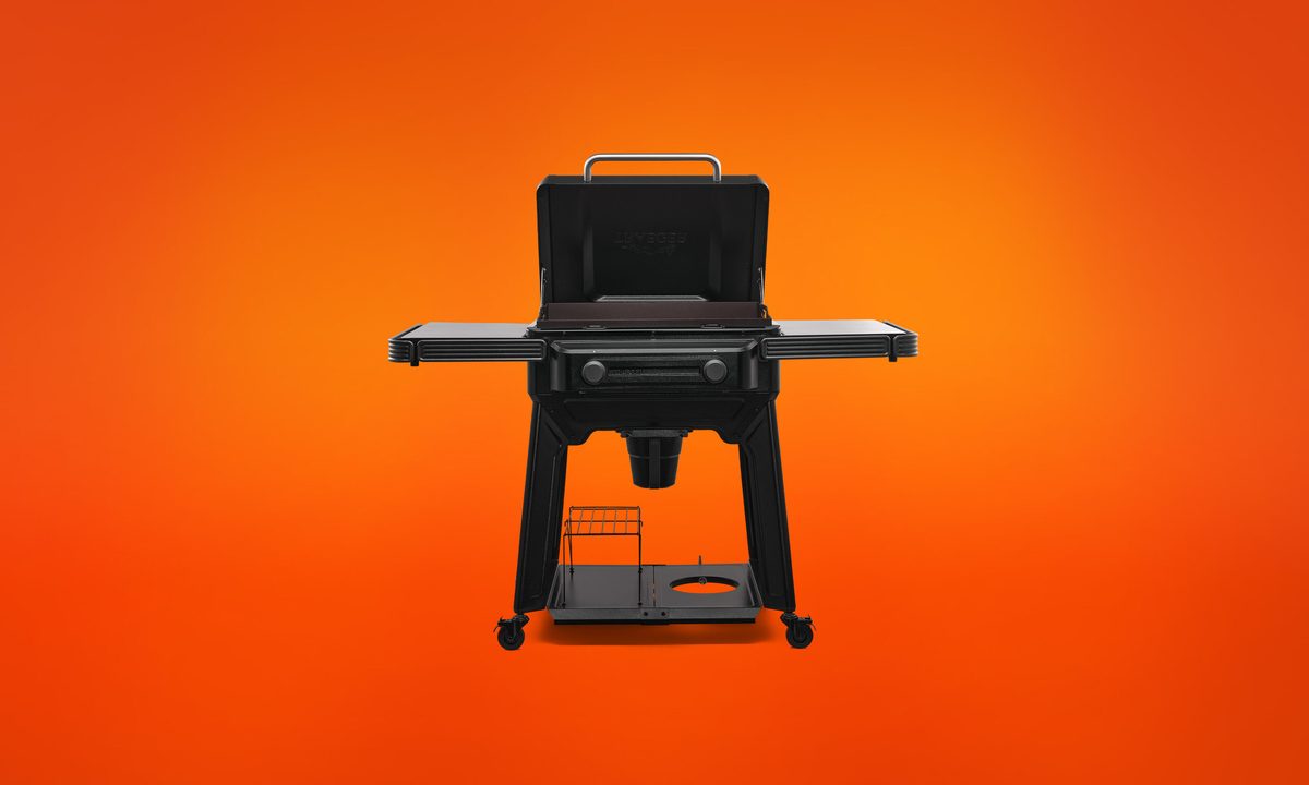 Traeger Flatrock 2 Zone Griddle on orange background