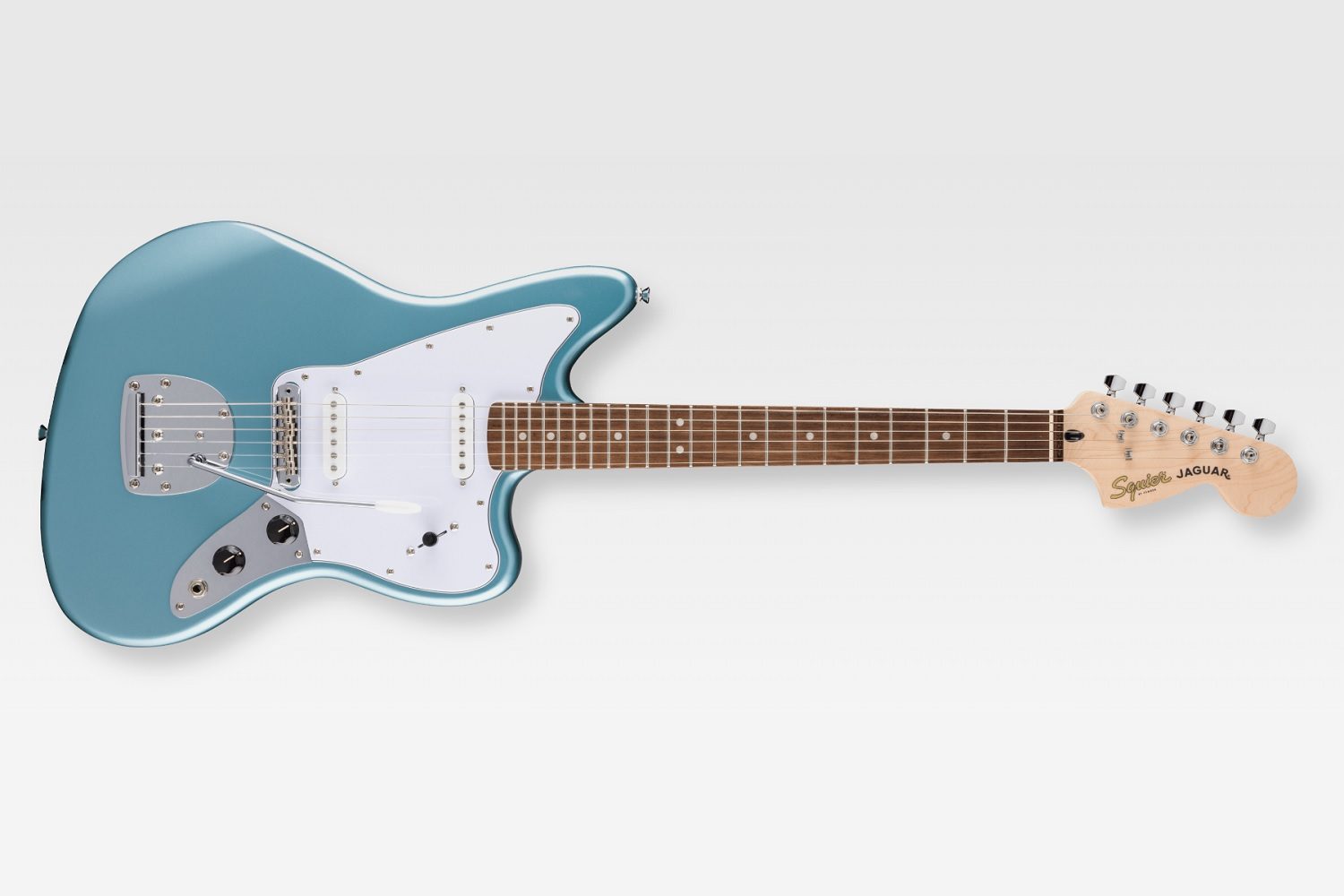 The Fender Limited Edition Affinity Series Jaguar on a gray background.