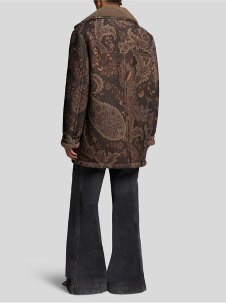 Shearling jacket with decorative floral Paisley print.