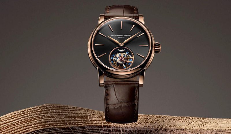 The classic Frederique Constant in brown leather strap.