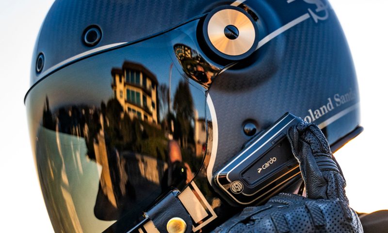 Roland Sands Design helmet with PACKTALK PRO RSD rider pressing device.