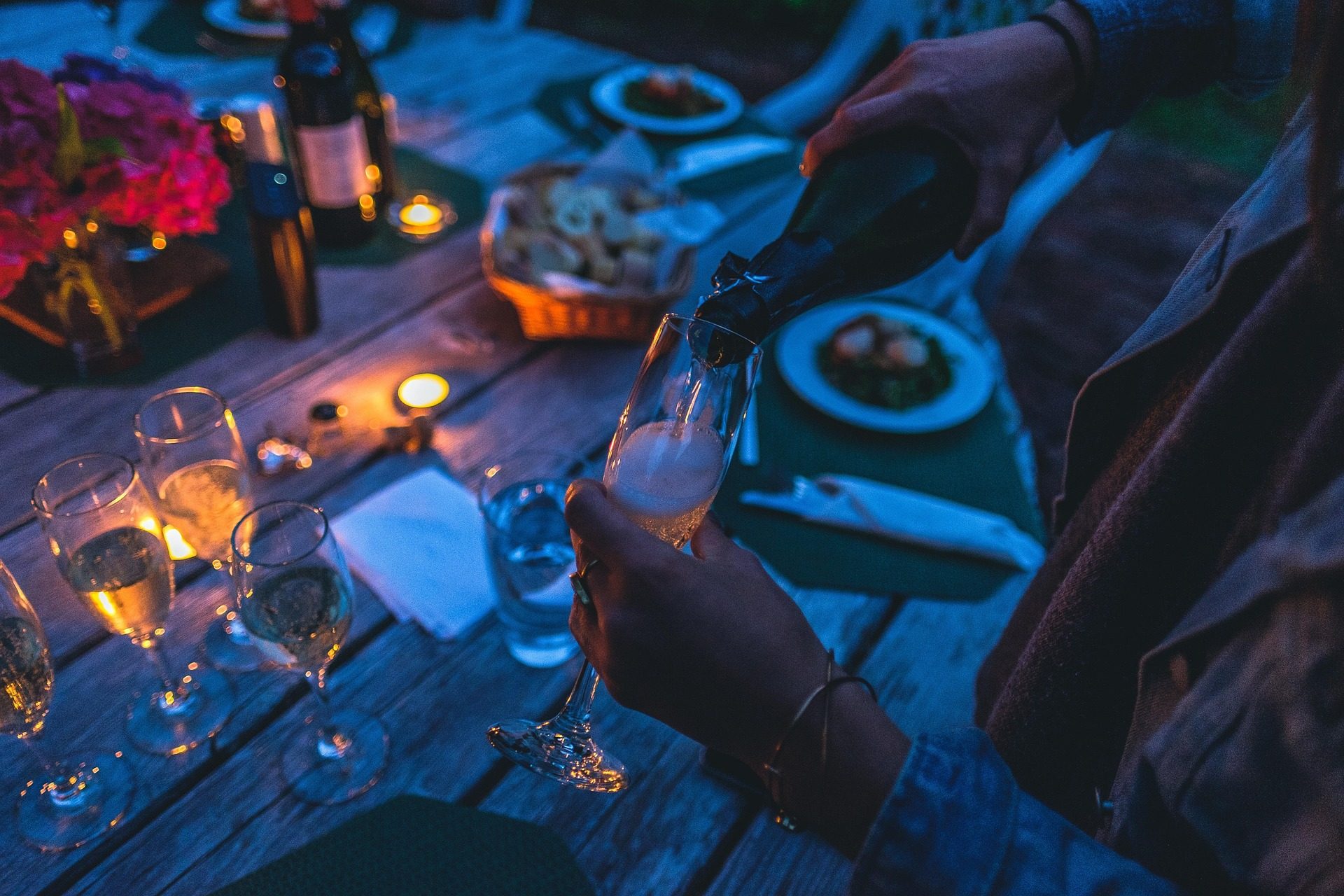 Pouring champagne at bachelor party
