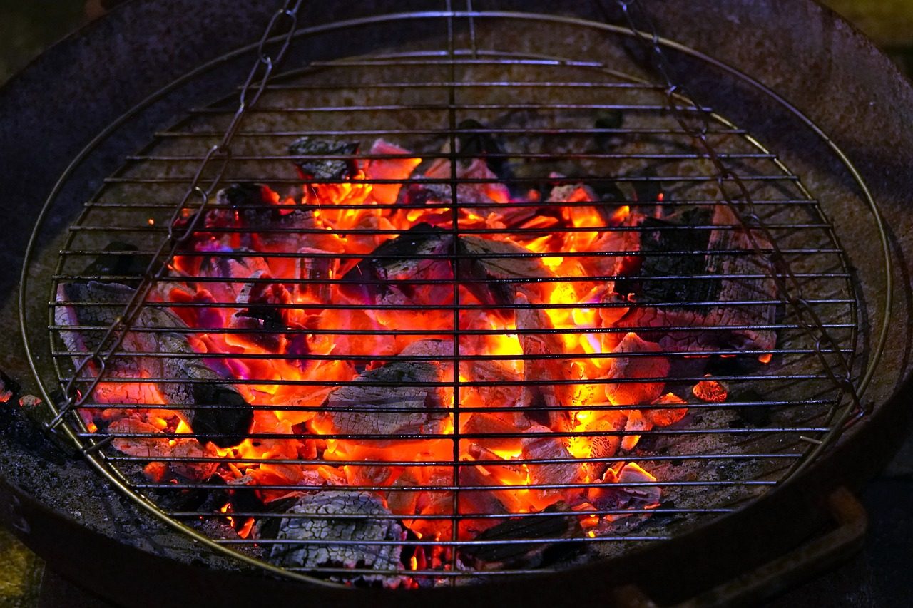Grill with lit coals