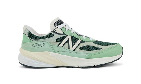 side shot of green new balance sneaker