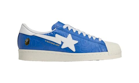 blue and white adidas superstar sneaker