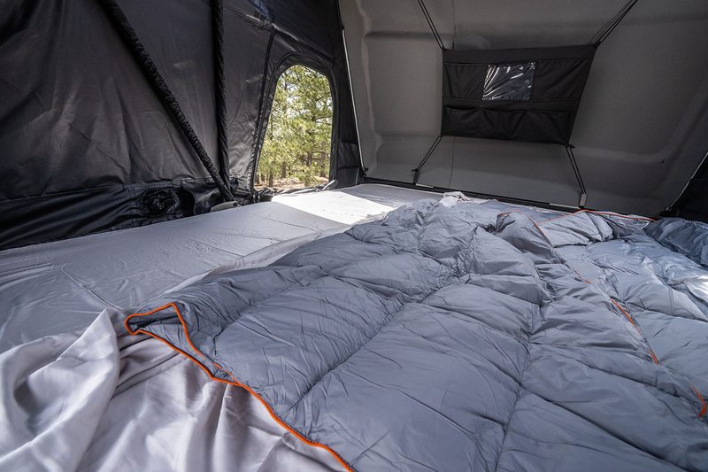 Large, interior sleep space of Roofnest's Condor 2XXL Air rooftop tent.