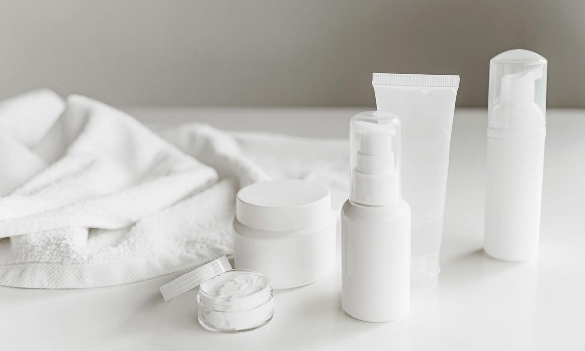 white skincare products white counter
