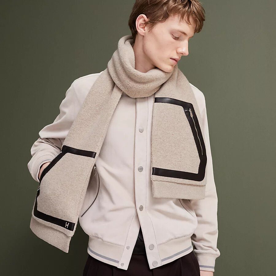 Muffler in plush jersey , shearling, and lambskin details