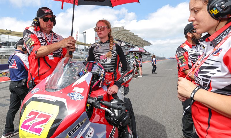 Ella Dreher on a bike before a race.