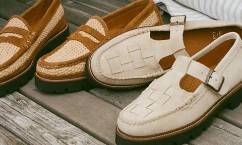 shoes on a wood deck