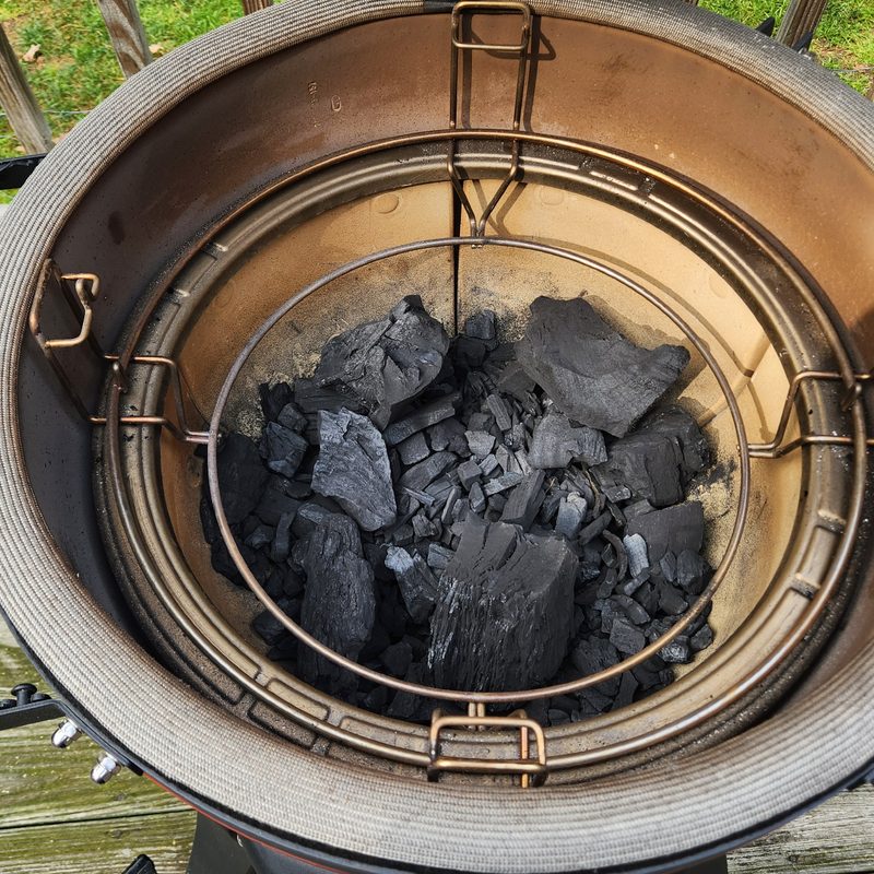 Kamado Joe Big Block XL charcoal loaded in the firebox.